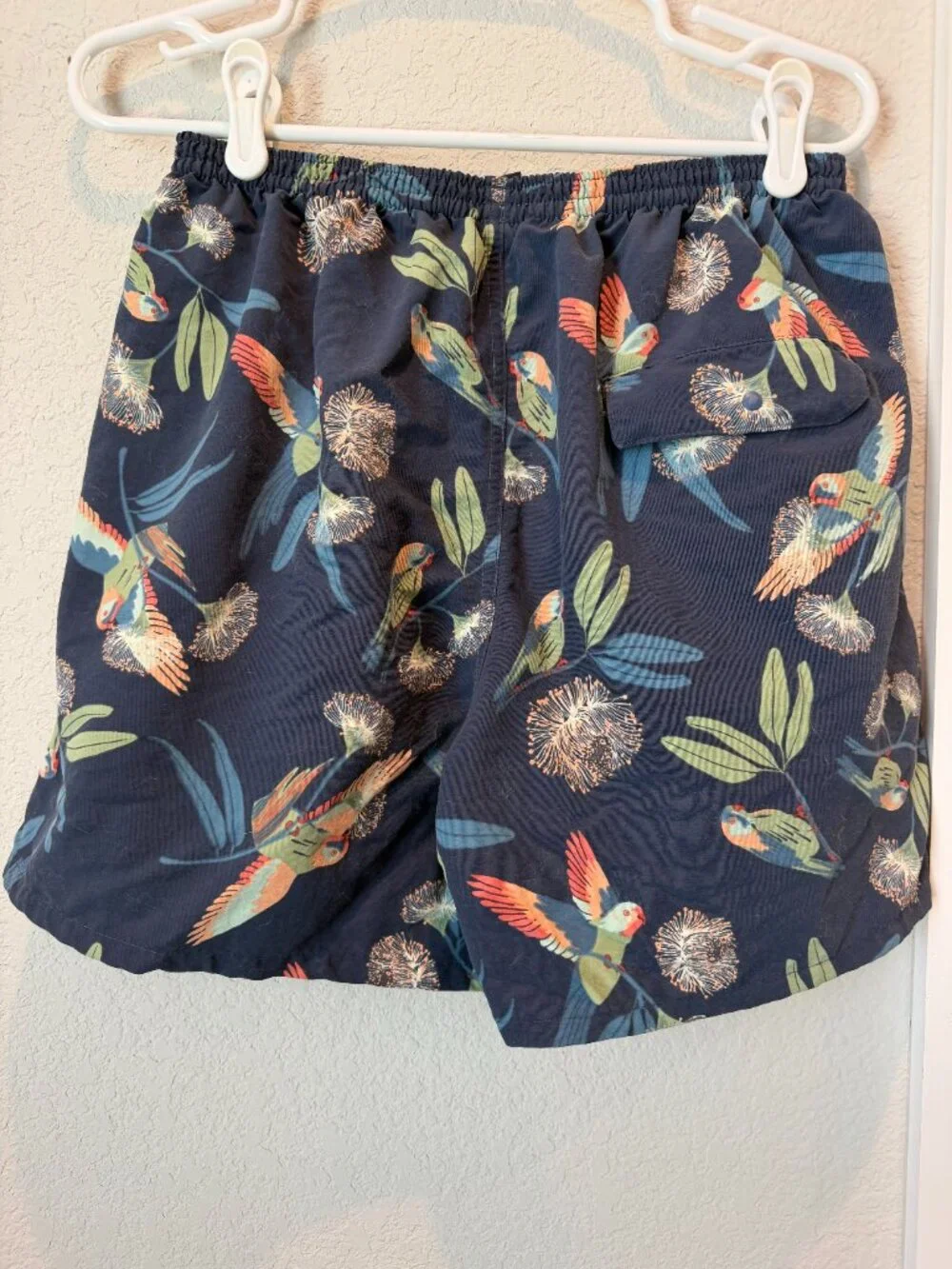 Men's Patagonia Navy Bird Print Bathing Suit Size Medium